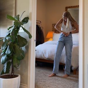 HOLLY ASYMMETRIC STRAIGHT LEG JEAN LIGHT WASH DENIM